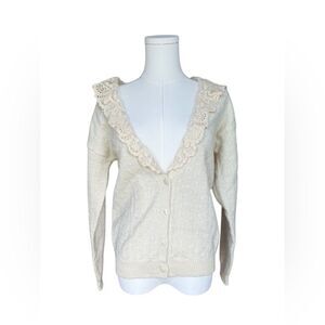 Vintage Bullock’s Country Collections Wool oversized Cardigan Lace Collar Ivory